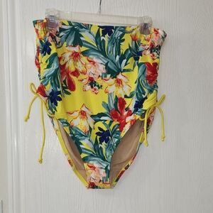 NWT Swim by Cacique Yellow Tropical Floral High-Waisted Swim Bottom Size 14